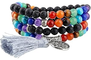 KYEYGWO 108 Gebet Mala Perlen Armband für Damen Herren, 6mm Tibetisch-buddhistischen Heilstein Halskette für Unisex