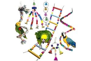 QUOZUO Vögel Spielzeug Vogel Papagei Schaukel Glöckchen Swing Vogelspielzeug Hölzerne Strickleiter für Sittiche Nymphensittiche, sittichen, Aras, Papageien, Finken, 6 Stück
