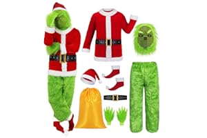 Miulruma Grünes Monster Grinch Kostüm Erwachsene Herren Damen Santa Claus Anzug Outfit Weihnachtskostüm für Männer Pelziges Grünes Großes Monster für Weihnachten Halloween Fasching Urlaub Cosplay