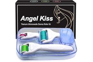 Angel Kiss – Kit derma roller 4 en 1 pour visage et corps, pour soins de la peau, avec rouleaux en titane 300/720 aiguilles 0,25 mm, 1 200 aiguilles 0,3 mm.