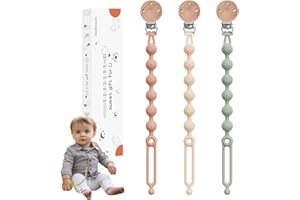 WeSweet Attache-tétine en Silicone - Jouets pour bébé - Lot de 4 Attaches - Accessoires pour poussettes, chaises Hautes, berceaux, Lits bébé, sièges Auto, couffins (Rosa/Beige/Grün)
