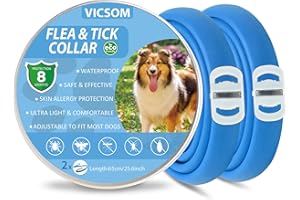 VICSOM Colliers Anti-Puces pour Chiens, Collier Anti Puces Chien, Collier Anti Puces pour Chien Naturelles Protection 8Mois, Imperméable et Réglable Convient Chiens de Petite, Moyenne et Grande Bleu Ciel 2PC