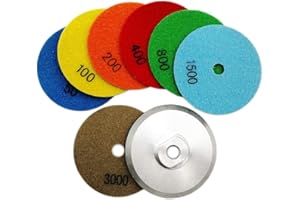 SHDIATOOL Diamante Lucidatura Pad 7 Pezzi Grana Mista e M14 Alluminio Backer per Lucidare a Secco Marmo Granito Pietra Ceramica Dia 100mm/4 Pollici