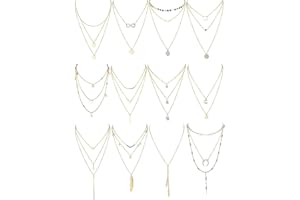 Finrezio 12 Pièces Collier Multirangs pour Femme Long Ras De Cou Collier Pendentif Plumes Lune Or/Argent