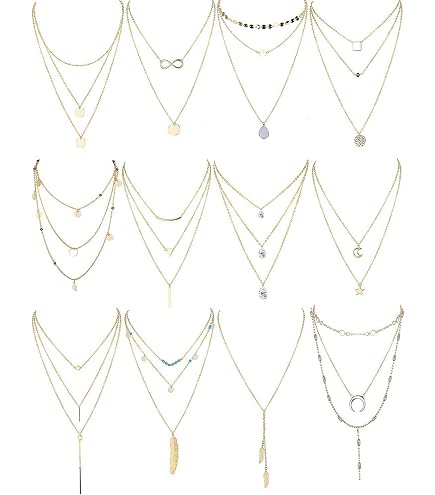 FENQURO Ensemble 6 Pièces Bijoux Chaîne Longue Y Acier Inoxydable - Collier Multi-Rangs Et Bracelet Pour Femmes