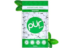 ‎PUR GUM Pur Gum | Zuckerfreier Kaugummi | 100% Xylit | Vegan, Aspartamfrei, Glutenfrei & Diabetikerfreundlich | Natürlicher Kaugummi Mit Spearmint-Geschmack, 55 Stück (1er Pack)