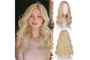 ‎BARSDAR BARSDAR Mittel Länge Blond Perücke, 46cm Gewellt Perücke für Frauen Mittelscheitel Natürlich Hitzebeständig Synthetisches Schulter Länge Lockige Perücken Cosplay Party Halloween - Licht Blond
