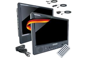 SCHWAIGER 716474 Lettore DVD portatile 2 schermi Lettore video portatile Batteria Telecomando Slot SD Connessione USB Supporto per auto incl. materiale di montaggio