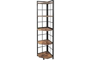 Becko US Bibliothèque d'angle industrielle à 5 niveaux - Étagère d'angle - Support de rangement pour plantes - Pour la maison et le bureau - Marron rustique