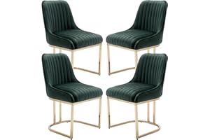 chairus Dining Chairs Set of 4 Velvet Living Room Upholstered Desk Chairs with Metal Legs Armless Chairs for Bedroom (Green-4)