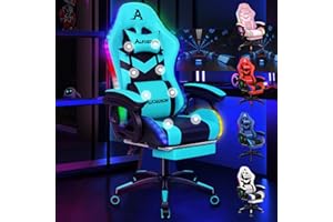 ‎ALFORDSON ALFORDSON Gaming Stuhl mit 8-Punkt Massage 12 Farben RGB LED-Licht, Bürostuhl Ergonomisch mit fußstützen, Kopfstütze Lendenkissen für Kinder Erwachsene, Cyan