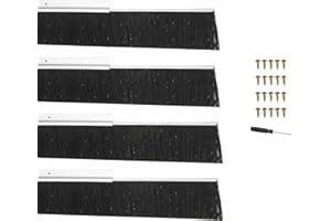 PATIKIL Door Brush Sweeps 1.57" Bristles x 39.37" Long, 4 Sets H-Shape Aluminum Alloy Holder Brush Sweep for Bottom of Door Seal Garage Weather Stripping, Silver/Black