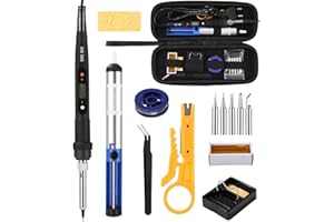 Zhufas Saldatore a Stagno, 80W LCD Saldatore Kit, Temperatura Regolabile 180-480℃ Stagnatore Elettrico Professionale Saldatrice con 5 Punte di Saldatura, Filo per Saldatura, Pompa Dissaldante