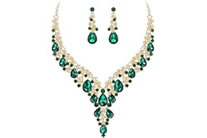 Clearine Wedding Bridal Jewellery Set Teardrop Rhinestone Cluster Statement Necklace Costume Dangle Earrings for Women