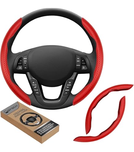 Housse Volant Voiture Fibre De Carbone – Universelle 38 Cm – Style Marron – Antidérapante & Confortable