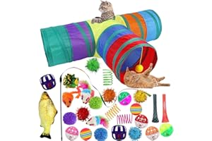 Ywediim Cat Interactive Toys, Including Fluffy Mouse, 2 or 3 Way Hole Tunnel, Catnip Fish, Mice, Cat Teaser Wand, Toy Woven Springs, Colorful Crinkle Balls, and Bells for Indoor Cats Kitten