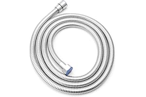FLEARITZO Flexible de Douche 2m - Tuyau de Douche en 304 acier inoxydable avec protection Anti-Torsion Haute Pression interface Standard G1/2 design Chromé Convient à Toutes les douchettes (Argent)