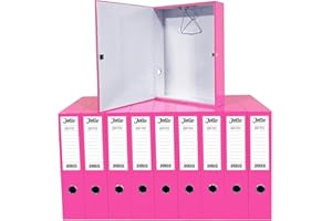 JOTIE Box File with Lockspring Ring Pull & Catch Glossy Finish 75mm Spine Ideal Document Organiser for Office School Paperwork Storage Foolscap Box Files Pack of 10 (Flamingo Pink)