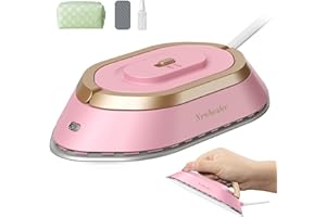 Newbealer Mini Fer à Repasser de Voyage Portable Léger Compact pour Vacances Couture avec Sac de Rangement, Double Tension pour Utilisation Globale, Chauffe Vite sans Vapeur, rose