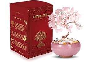 WEILAOK Árbol de la Vida de Cuarzo Rosa, Piedras Preciosas Naturales de Feng Shui, Piedras Chakras Energéticas de Buena Suerte, Árbol de Dinero de Cristal para Meditación Reiki Decoración