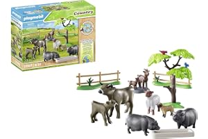 PLAYMOBIL 71307 Country Animal Set med paddock, med kärleksfullt utformade husdjur som kor, getter, får och potbulied grisar