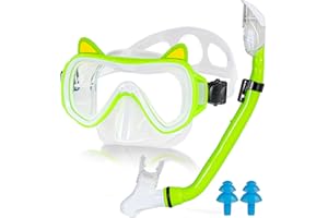GIBOHOM Gafas de Buceo para niños,panorámicas HD de 180° con Snorkel seco y Lente de Vidrio Templado,Set de Snorkel para niños de 4 a 16 años