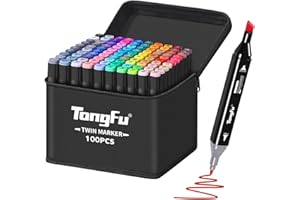 TongFu 100 Colored Marker Set, Colouring Pens for Adults, Dual Tip Art Markers, Felt Tip Permanent Pens for Drawing, Colouring Books, Anime and Manga with Carrying Case and Storage Base