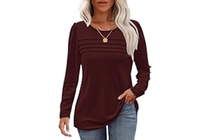 WNEEDU Damen Langarmshirt Rundhals Lässige Lose Pullover Damen Trendy Falten Sweatshirt Herbst Winter Puli Oberteile Bluse Tunika Tops