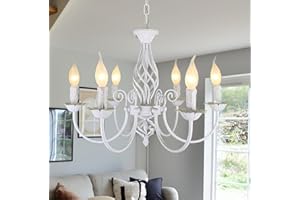 ‎RIOHAN Riohan Vintage Kronleuchter Country Weiß, Pendelleuchten Vintage Kerze Französischer Kronleuchter, 6 Lichter Deckenleuchte Classic Hängende Lampe für Küche Wohnzimmer Schlafzimmer