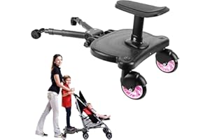 HOLDONELIGHT Buggy Board with seat, Standing Board, Toddlers Stroller Board Kiddy Board Stable Two Wheel Design with Seat (Pink)