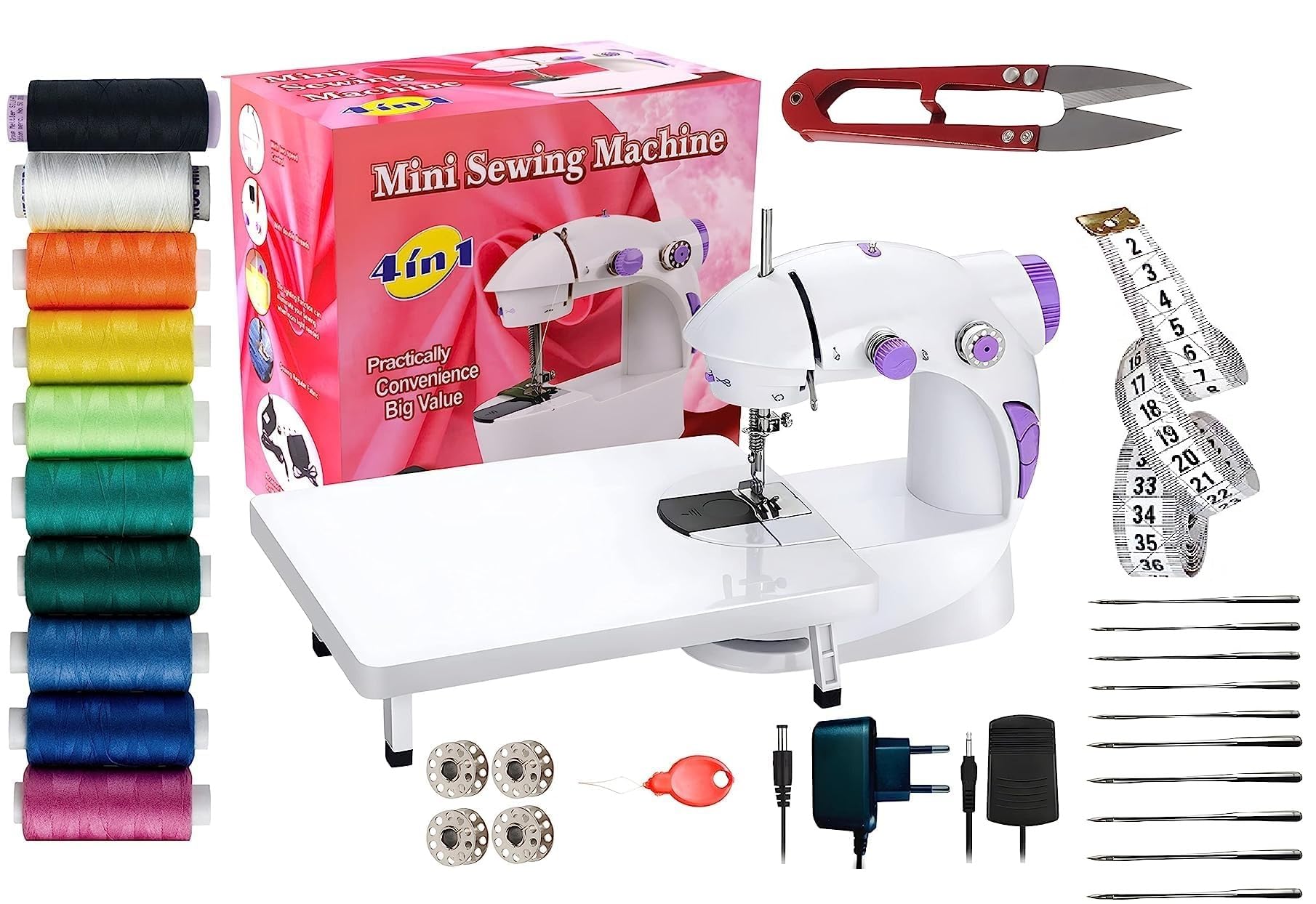 CATIVE Mini Sewing Machine with Table Set | Tailoring Machine | Hand Sewing Machine with extension table, foot pedal, adapter