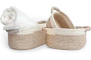 Yoassi 3 PCS Cesto Portaoggetti Organizer Cestini con Manici in Corda di Cotone Scatole Contenitore Multifunzionale in Tessuto da Giochi Cometici per Cameretta Soggiorno Armadio Bagni Scaffali