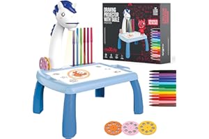 Maxlife Proyector de Dibujo con Mesa para Niños Azul – Proyector para Dibujar con 24 Diapositivas Marcadores de Colores - Estimula la Imaginación y la Motricidad - Creativo Juguete para Niños