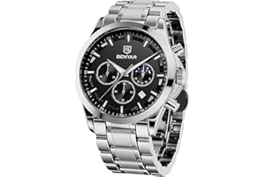 BY BENYAR BENYAR Mens Watch Analog Quartz Movement Chronograph Stylish Casual Business Wrist Watches Waterproof Luminous Date Watches Elegant Gift for Men Leather/Stainless Steel Bracelets