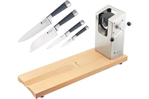 BERGNER PK3288 Porta prosciutto 62 x 19,5 x 3,3 cm con Set di 4 coltelli da Cucina San Ignacio Masterpro, Legno/Acciaio Inox, Cromo