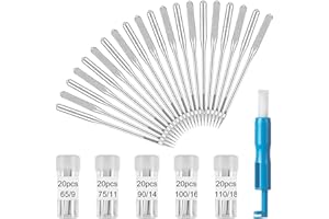 JETOP 100 Pcs Sewing Machine Needles Assorted Universal 65/9 75/11 90/14 100/16 110/18 Universal Sewing Machine Needles for Singer Brother Janome Bernina Kenmore with Needle Threader