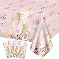 XJLANTTE 4Pcs Fairy Tablecloths - Fairy Birthday Party Table Cover, Colorful Rectangular Spring Floral for Princess Flower Fairy Party Supplies, 51 x 86.6