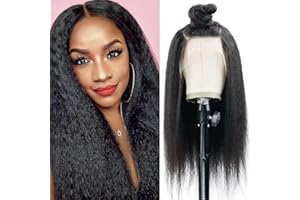 MUABY 13x4 Yaki Lace Front Wigs For Black Women Perruque Femme Naturelle Brésilien Perruque Cheveux Humain Perruque Bresilienne Courte Couleur Noire Yaki Lace Human Hair 16 Pouce
