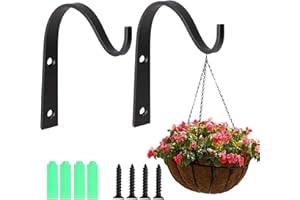 TAASMOOG Wrought Iron Hanging Basket Brackets, 2-Pack Wall Hooks for Hanging Baskets, Planters, Lanterns, Bird Feeders - Black Iron Wall Hooks and Brackets for Home and Garden Décor