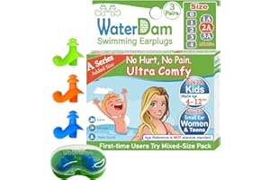 WaterDam Tappi per le orecchie da nuoto, ultra comodi, impermeabili, per prevenire le orecchie del nuotatore (misura 2A+2A+2A: bambini e adolescenti, piccole e medie dimensioni, per donne (verde,