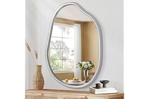 HLFMVWE Małe nieregularne lustro ścienne, asymetryczne lustro na ścianę, nowoczesna drewniana rama, unikalne lustro toaletkowe, dekoracyjne do salonu, łazienki, sypialni, dekoracja ścienna wejścia, 35 x 25 cm