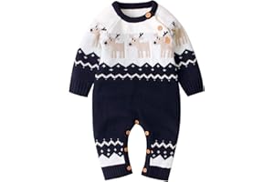 L&ieserram Baby Jungen Mädchen Unisex Stricken Weihnachten Outfits Baby Kleidung Weihnachtsset Babykleidung Gestrickt Strampler Hut Set Warm Bodysuit Jumpsuit Baby Weihnachten Geschenk