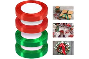 Alintor 100 Yards Red Green Ribbon, Christmas Ribbon for Gift Wrapping, Satin Ribbon for DIY Crafts Xmas Tree Present Decoration(Red and Green, 15mm)