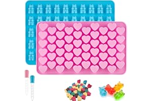 HQYBZP 2 Stück Gummibärchen Form,Silikonform Herz,Silikonform Klein,Wiederverwendbare Süßigkeiten-Backform,Eiswürfelformen mit 2 Tropfern,Antihaft-Silikonformen