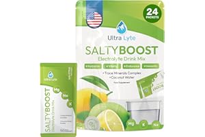 Ultra Lyte Sobres de mezcla de bebidas electrolíticas, polvo de electrolitos sin azúcar con alto contenido de sodio, oligoelementos y agua de coco, rehidratación para fitness (24 sobres, cítricos