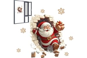 FAMINESS Wall Sticker Christmas Self-Adhesive Wall Sticker with 3D Santa Breaking Through The Wall Effect Christmas Toilet Sticker Decoration for Christmas Party Kitchen Living Room Bathroom