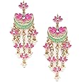 Karatcart Gold Plated Pink Meena Lotus Design Kundan Dangler Earrings for Women
