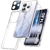 FLLAO 4 in 1 Case for Xiaomi Redmi Note 14 4G, Transparent | 2 Screen Protector and 1 Camera Lens Protector, Built-in Air Pad