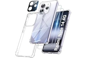 FLLAO 4 en 1 Funda para Xiaomi Redmi Note 14 4G con 2 Protector Pantalla y 1 Protector Lente Cámara, [Almohadilla de Aire integrada] Antigolpes Antiarañazos Antichoque Carcasa, Transparente