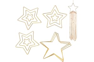 Gukasxi 12 Stück Gold Metallring Makramee Floral Hoops Ringe Kranz für Kranz Hochzeit Dekor, Traumfänger und DIY Handwerk Basteln (Gold Stern)